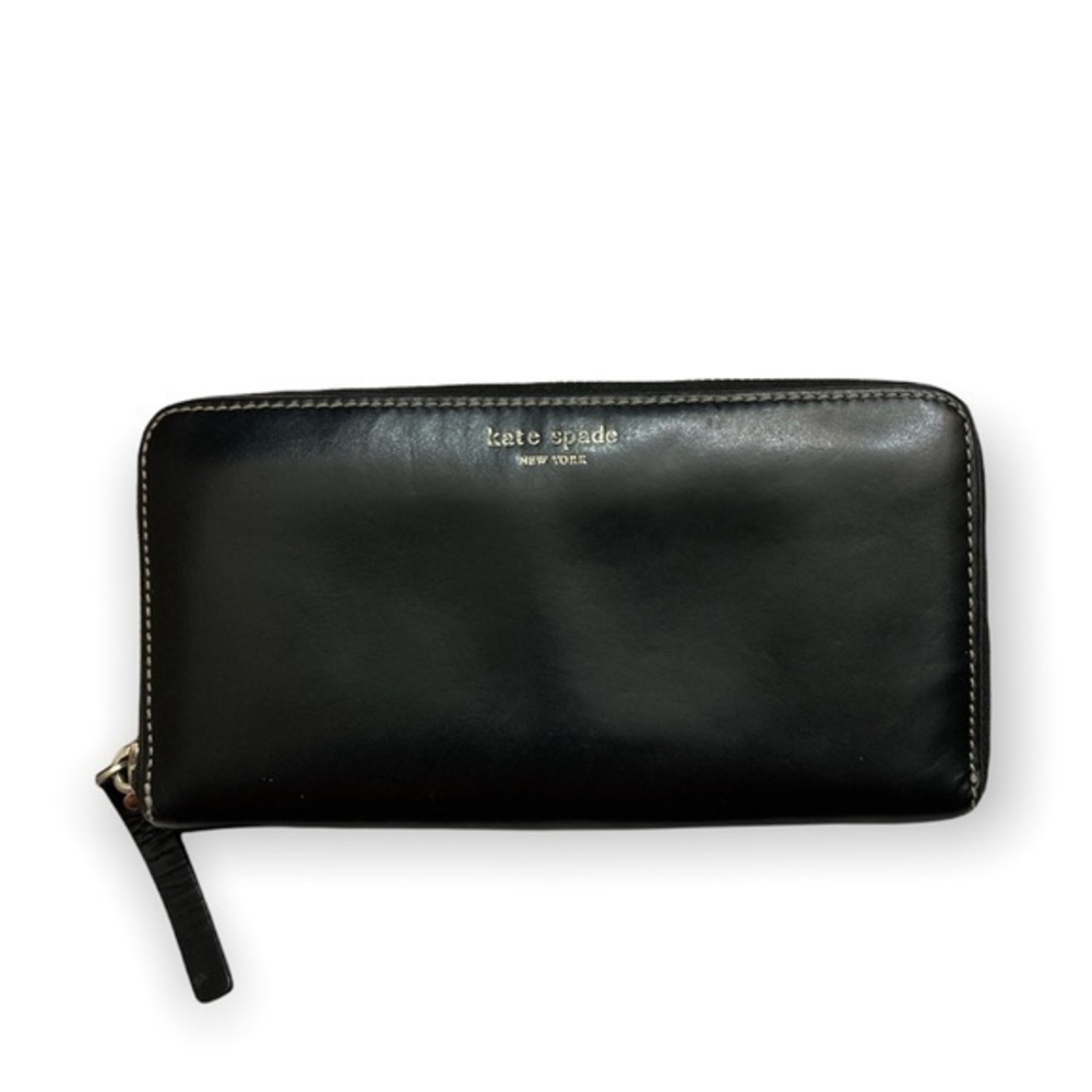 Kate spade black leather vintage zipper clutch wallet
